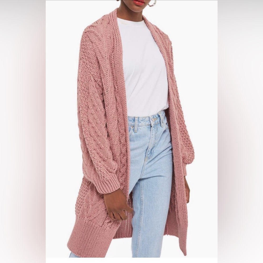 Topshop Cozy Knit Open Longline Cardigan - Rose Pink